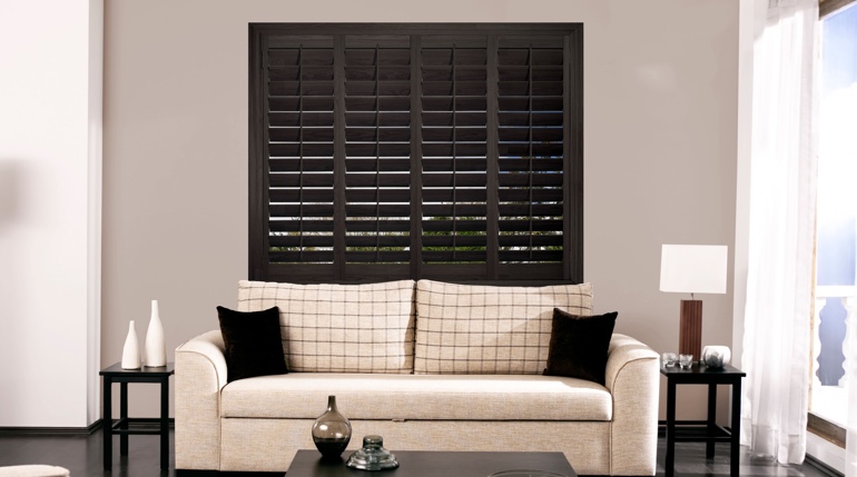 Denver living room with black shutters.